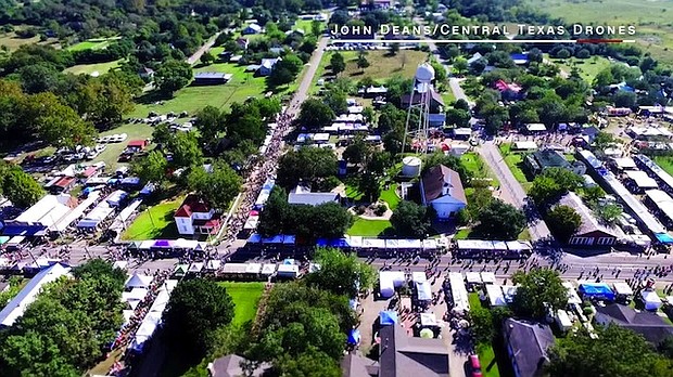 	Brenham area is about 75 miles northwest of downtown Houston, Texas. It's a nostalgic vision that Brenham-based Blue Bell Creameries imprinted on the minds of Texans for decades through its beloved commercials, which featured the Texas version of the American dream. Pictured are drone images of Brenham
