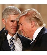 Federal Judge Neil Gorsuch receives congratulations Tuesday from President Trump at the White House after becoming the nominee to replace the late Antonin Scalia on the U.S. Supreme Court.   