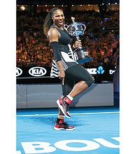 Serena Williams celebrates after defeating sister Venus to win the women’s singles title at the Australian Open. Her victory boosted her total of major wins to 23, the most for any player in the Open era and just one shy of all-time major winner Margaret Court, who won 24, but 11 before 1968 when the sport went professional. Roger Federer of Switzerland, who also won this tournament, leads the men with 18 major wins.