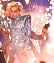 Lady Gaga during halftime at Super Bowl LI in Houston, TX