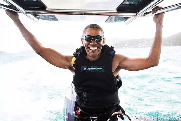 	Before returning to Washington, the former president Barack Obama dove into an aquatic and athletic challenge with his friend, Virgin Group founder and billionaire Richard Branson, while vacationing on the British Virgin Islands with former first lady Michelle Obama.