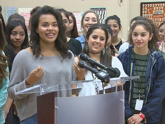 Ally Bellini, a sophomore at Dobie High School, was hugged by Lady Gaga during her halftime performance at Super Bowl …