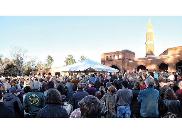 
About 1,500 people gather in support of the Muslim community at last Sunday’s unity event at the Islamic Center of Virginia in Bon Air in response to President Trump’s executive order banning immigrants of seven Muslim-majority countries from entering the United States.