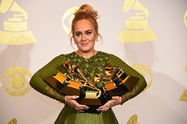 Adele confirms she's married by thanking 'husband' at the Grammys on February 12, 2017.