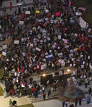Hundreds gathered for a "Day Without Immigrants" protest in downtown Houston.   (Photo: AIR 11)