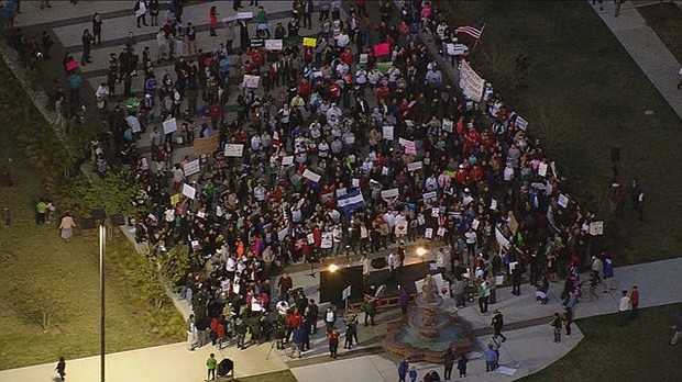 Hundreds gathered for a "Day Without Immigrants" protest in downtown Houston.   (Photo: AIR 11)