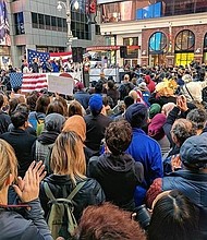 Crowds gather in New York City's Times Square Sunday afternoon for the I Am Muslim Too rally.
/Credit:	thejlm/Instagram