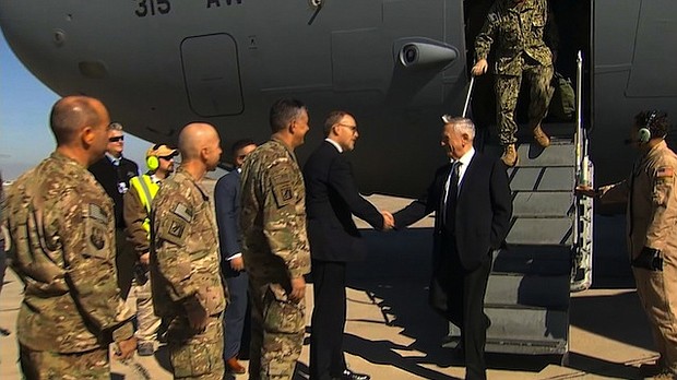 US Defense Secretary, James Mattis, arrives in Baghdad, Iraq.