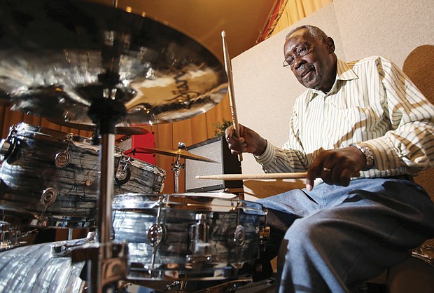 
Legendary drummer Clyde Stubblefield plays a set at Sosonic studio on Sept. 4, 2015, before a benefit performance to raise money for a scholarship established in his honor in Madison, Wis.