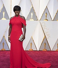 Viola Davis appears on the red carpet of the Academy Awards in Los Angeles. The 89th Oscars broadcasts live on Sunday, February 26, 2017, on the ABC Television Network.