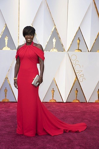 Viola Davis appears on the red carpet of the Academy Awards in Los Angeles. The 89th Oscars broadcasts live on Sunday, February 26, 2017, on the ABC Television Network.