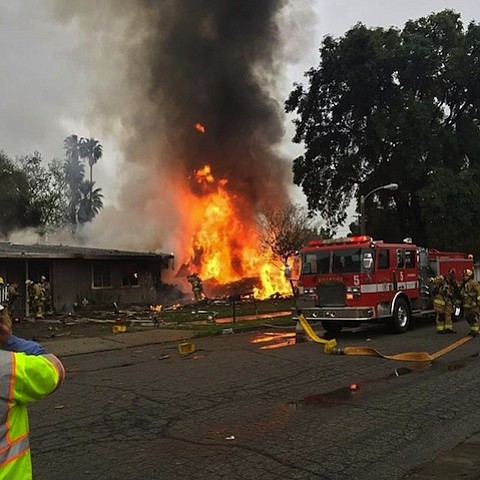 Officials on the scene of a small plane crash in Riverside, California./Instagram