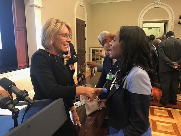 Dr. Tashni-Ann Dubroy has Petitioned Congress for the Restoration of Summer Pell Grants.  Pres. Dubroy with DeVos