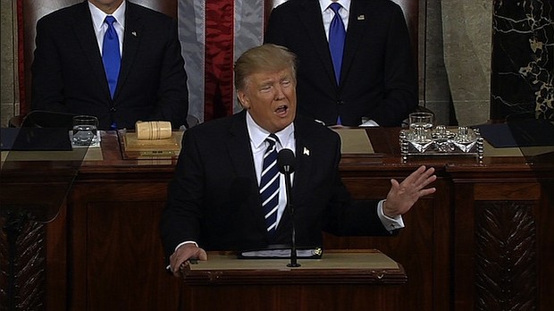 	President Donald Trump delivers his first speech to Congress on February 28, 2017.