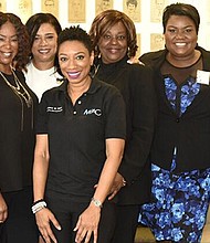 (left to right) Velma Trayham, Award Winning Business Expert/CEO of ThinKZILLA PR Group; Debra Duncan, Great Day Houston Host; Kim Gagne, Steve Harvey Show Former Senior Producer; Kathy Sapp- Judge Faith, Twentieth Century Fox, Exec Producer; Tera Roberson Stidum, Dr. Phil former producer, KPRC NBC Local 2 Producer; and Jerri Moore, Riding High Executive Producer
