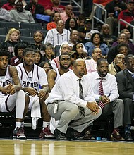 
Virginia Union University Coach Jay Butler, CIAA Men’s Coach of the Year, watches forlornly as his team loses to Bowie State University. 