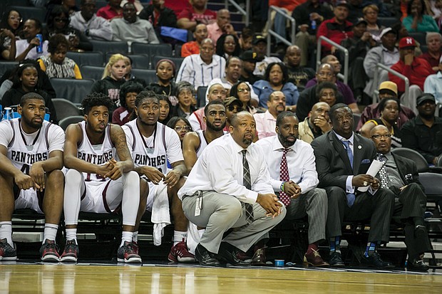 
Virginia Union University Coach Jay Butler, CIAA Men’s Coach of the Year, watches forlornly as his team loses to Bowie State University. 