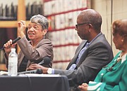 
Dr. Christine Darden, left, a retired aeronautical engineer, shares her experiences working for 40 years at NASA’s Langley Research Center in Hampton during Sunday’s panel sponsored by the Black History Museum and Cultural Center of Virginia. With her is journalist Michael Paul Williams, who moderated the panel.