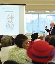 Mark Person makes a presentation during the George Wythe High School Class of 1974 Black History Month Breakfast Program last Saturday at Second Baptist Church in South Side. Below,