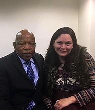 Rep. John Lewis with Atlanta immigration attorney Sarah Owings at Hartsfield Jackson Atlanta International Airport on the day after the intial travel ban on January 27.