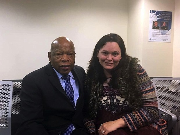 Rep. John Lewis with Atlanta immigration attorney Sarah Owings at Hartsfield Jackson Atlanta International Airport on the day after the intial travel ban on January 27.