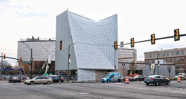 The new Institute for Contemporary Art at Virginia Commonwealth University continues to take shape on the southwest corner of Belvidere and Broad streets. 
Crews are working to complete the interior of the unique landmark, called the Markel Center after a major donor. 
