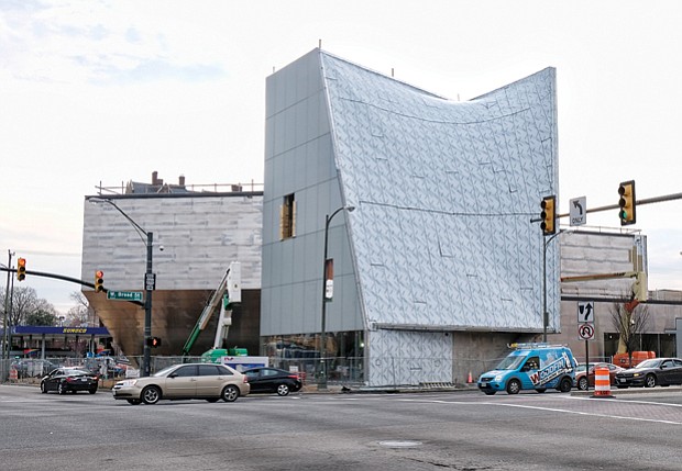 The new Institute for Contemporary Art at Virginia Commonwealth University continues to take shape on the southwest corner of Belvidere and Broad streets. 
Crews are working to complete the interior of the unique landmark, called the Markel Center after a major donor. 
