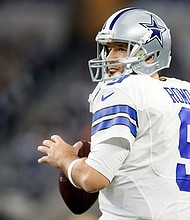 Jan 15, 2017; Arlington, TX, USA; Dallas Cowboys quarterback Tony Romo (9) warms up before the game against the Green Bay Packers in the NFC Divisional playoff game at AT&T Stadium. Mandatory Credit: Tim Heitman-USA TODAY Sports
(Photo: Tim Heitman, Tim Heitman)