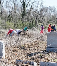 Hundreds of volunteers — and a few goats — responded last Saturday to a call to help spruce up historic, but long neglected, East End and Evergreen cemeteries where an estimated 17,000 African-Americans have been buried since the 1890s. Right, Tonya Jefferson snips uncontrolled vines that have taken over many of the gravesites where the likes of businesswoman and civic activist Maggie L. Walker and crusading newspaper editor and banker John Mitchell Jr. are interred. 