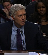 Neil Gorsuch is seen here being questioned in the Senate Judiciary Committee on March 21, 2017.