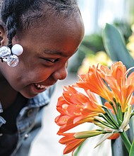 Smelling the flowers //
Aliyah Martin, 7, stops to smell a fire lily inside the Conservatory at Lewis Ginter Botanical Garden last Saturday during the Date with Dad event sponsored by the nonprofit Girls for a Change. Please see more photos, B2.
