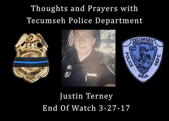 A Tecumseh, Oklahoma police officer died on Monday after he was wounded in a shootout overnight, police said.