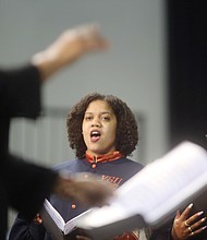 Below, the Virginia State University Concert Choir and the university’s Gospel Chorale perform during the president’s investiture, including the black national anthem, “Lift Every Voice and Sing,” and the VSU alma mater.  