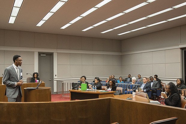 The final event was held Sunday in a Richmond courtroom at the John Marshall Courts Building Downtown. Judges included Carlos Clanton, president of the National Urban League Young Professionals, Richmond radio personality Clovia Lawrence and Chika Anyadike, legislative assistant to Petersburg Delegate Lashrecse D. Aird. Mr. Ruffin and Ms. Taylor won the debate and each received $500. 