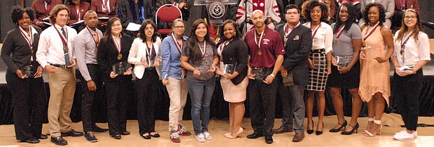 Students who obtained a perfect 4.0 GPA for the Fall and Spring semesters are (from left) Veronica Adams, Gaudencio Lucas, Samuel Kanu, Tuyen Nguyen, Farah Khawar, Janie Peacock, Erika Ferretiz, Raven Britt, Renald Moore, Oliverio Bravo, Rickeena Gresham, Kierrra Patton, Cierra Griffin and Elizabeth Munoz. Not shown are Kelly Colbert, Ali Bilal, Theodoro Santos and Franklina Tsiboe. 