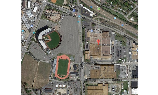 Clockwise from top, Virginia ABC complex, Sports Backers Stadium, The Diamond and the Arthur Ashe Jr. Athletic Center.