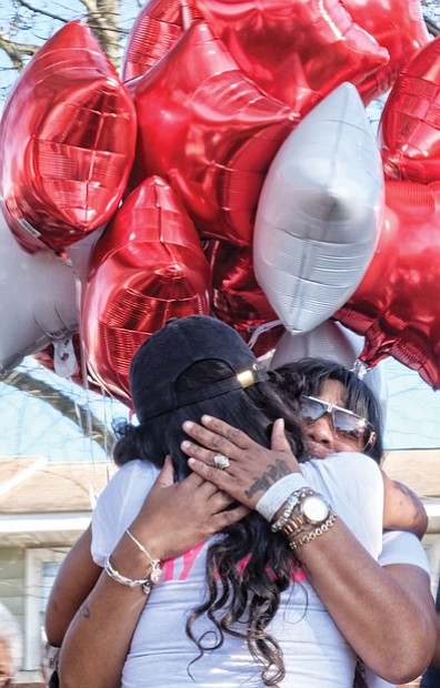 In memory and tears //
Danielle Bugg, left, mother of Mikkaisha, and Kennecia Williams, mother of Taliek, embrace.
Taliek’s funeral will be 1 p.m. Thursday, April 6, at Walter J. Manning Funeral Home, 700 N. 25th St., while services for Mikkaisha will be 1 p.m. Friday, April 7, at Worship & Praise Church, 3006 E. Laburnum Ave. 
Anyone with information about the shootings is asked to call Richmond Police Detective Joe Fultz at (804) 646-3929 or contact Crime Stoppers at (804) 780-1000.