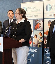 Casey Irwin, a formerly incarcerated woman from Minnesota, speaks at the launch of the first “Second Chance Month” in Washington.