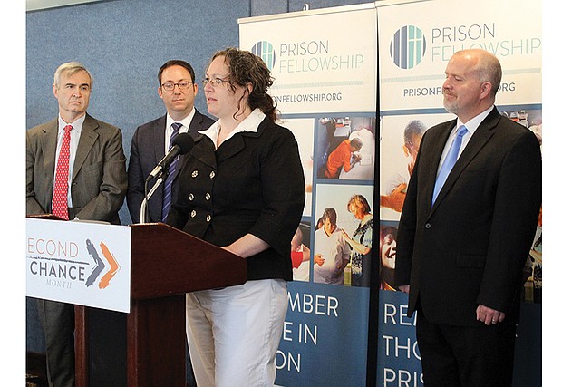 Casey Irwin, a formerly incarcerated woman from Minnesota, speaks at the launch of the first “Second Chance Month” in Washington.