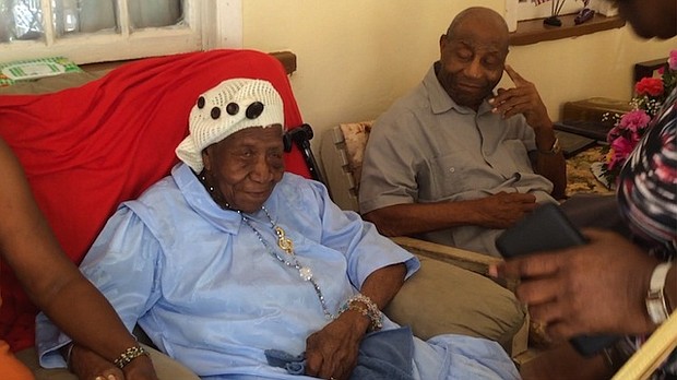 Violet-Mosse Brown, known as Aunt V, celebrates her 117th birthday with her son, 97.