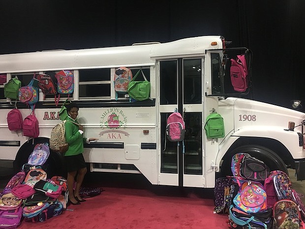 Alpha Kappa Alpha Sorority, Incorporated, Xi Alpha Omega Chapter's One Million Backpacks Committee Chairman, Ava Logans Clark, delivering backpacks to Alpha Kappa Alpha Sorority, Incorporated, South Central Regional Conference in Shreveport LA