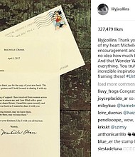 	Actress Lily Collins took to Instagram to express her excitement about receiving a letter from former first lady Michelle Obama on April 17, 2017.