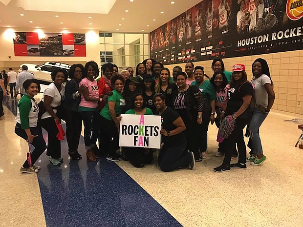 Xi Alpha Omega Chapter of Alpha Kappa Alpha Sorority, Incorporated members at Rockets  game/ photo by Tracey Lewis 