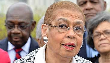 Rep. Eleanor Holmes Norton, (D-D.C.), has led the push for a new GAO report on federal advertising. In this photo, Norton speaks outside of the U.S. Capitol during a joint press conference between NNPA and NAHP in March 2016. (Freddie Allen/AMG/NNPA)