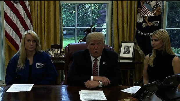 During a video call with NASA astronauts Monday, President Donald Trump joked that he wouldn't want to re-use human urine as drinking water -- a practice common in US spaceflight.