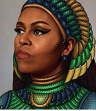 	Portrait of former First Lady Michelle Obama by Rhode Island art student Gelila Mesfin.
