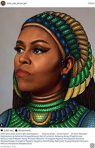	Portrait of former First Lady Michelle Obama by Rhode Island art student Gelila Mesfin.