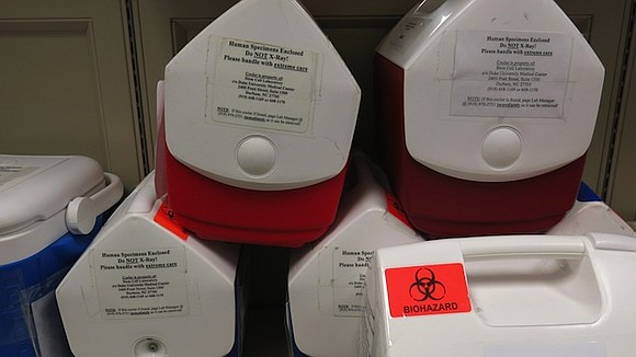 Dr. Joanne Kurtzberg shows off a freezer deep inside the bowels of the Carolinas Cord Blood Bank at Duke University …