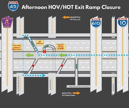 METRO's I-45 North HOV/HOT lane exit ramp at Shepherd will close on Friday, May 5.