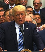 President Trump speaks at the White House after Obamacare replacement passes the House on May 4, 2017.